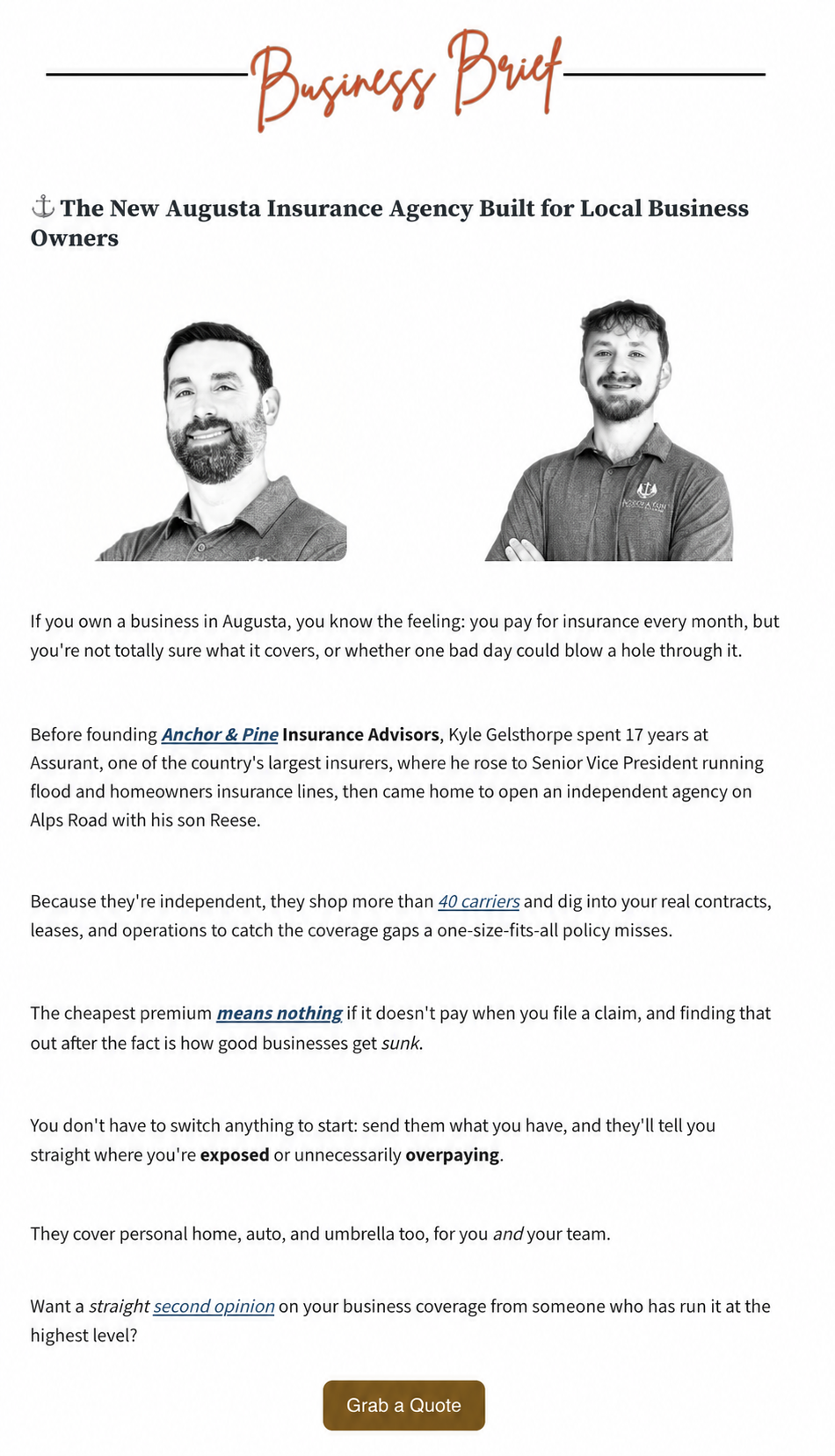 Example sponsored feature inside Augusta Digest